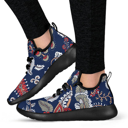 Blue Vintage Bohemian Floral Print Mesh Knit Shoes GearFrost