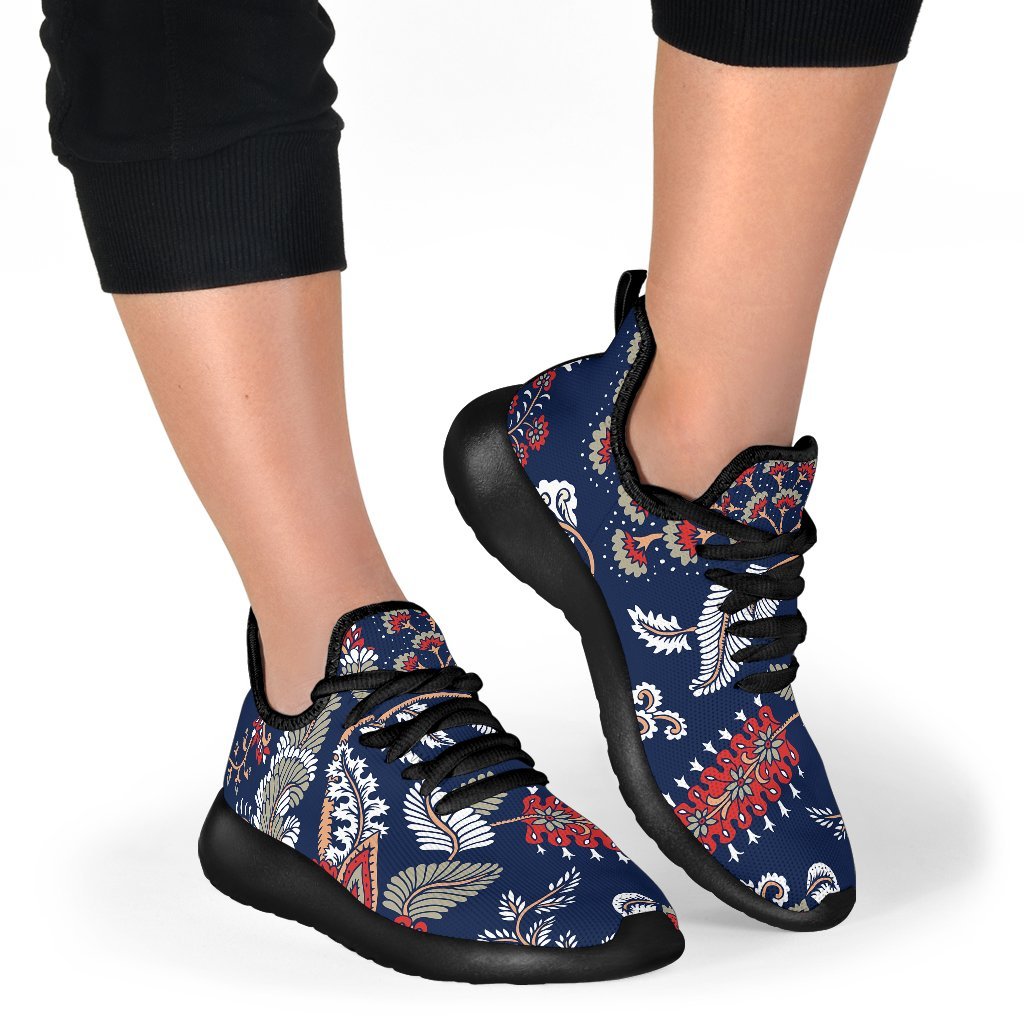 Blue Vintage Bohemian Floral Print Mesh Knit Shoes GearFrost
