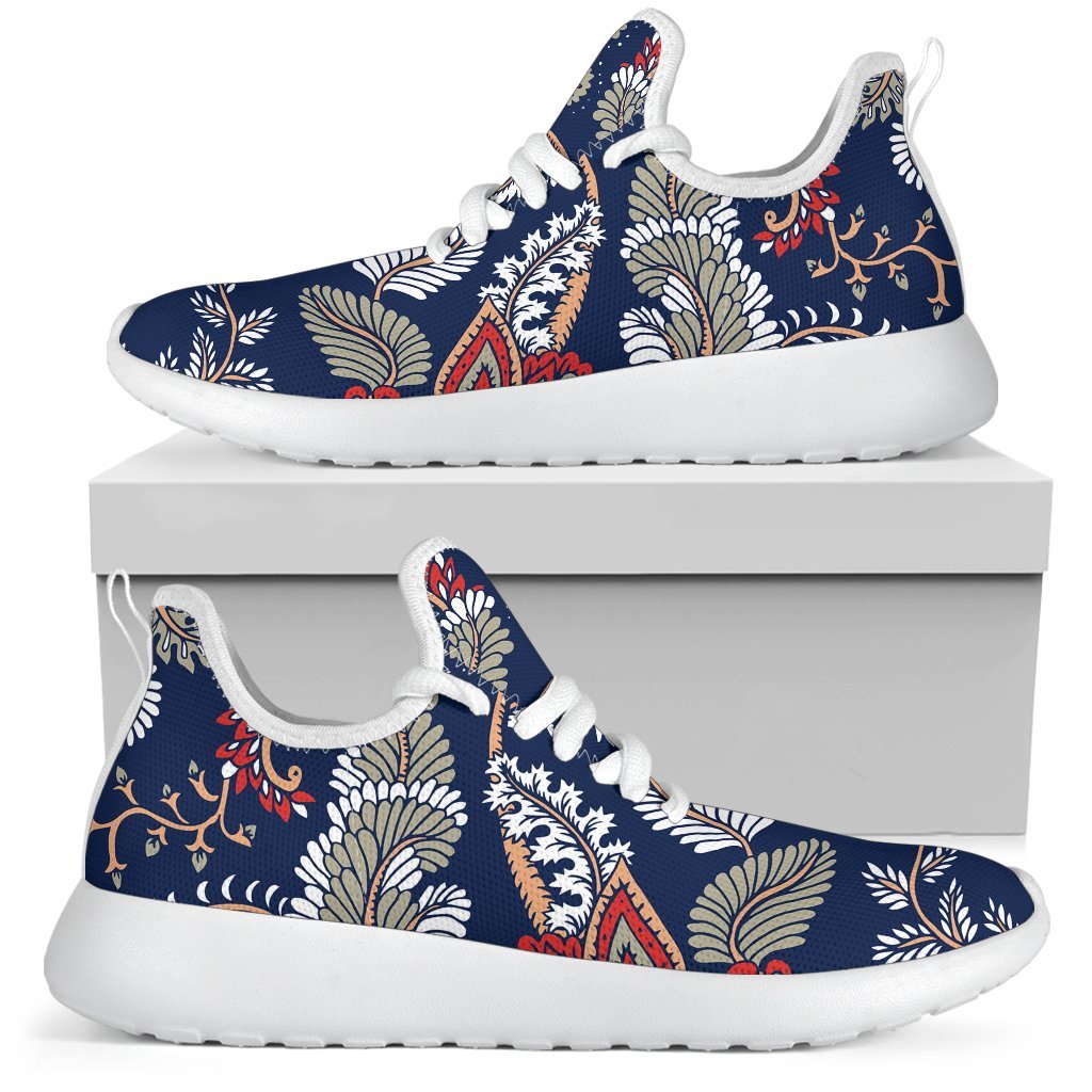 Blue Vintage Bohemian Floral Print Mesh Knit Shoes GearFrost