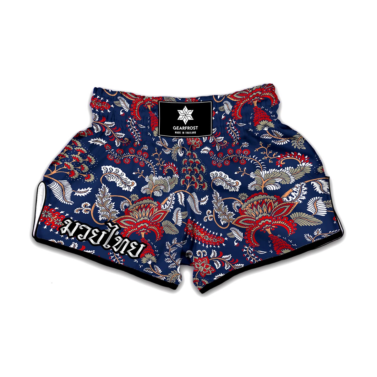 Blue Vintage Bohemian Floral Print Muay Thai Boxing Shorts