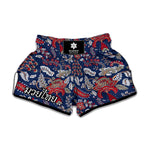 Blue Vintage Bohemian Floral Print Muay Thai Boxing Shorts
