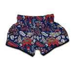 Blue Vintage Bohemian Floral Print Muay Thai Boxing Shorts