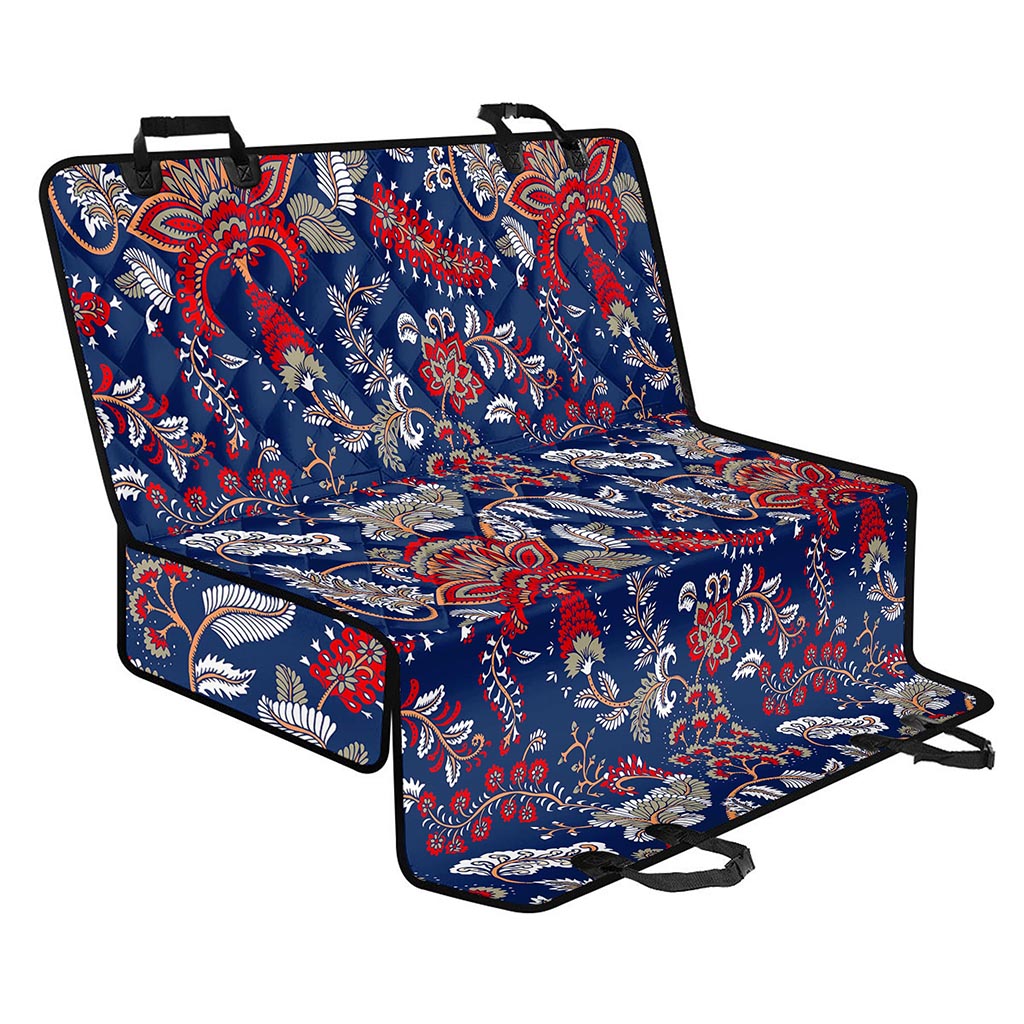 Blue Vintage Bohemian Floral Print Pet Car Back Seat Cover