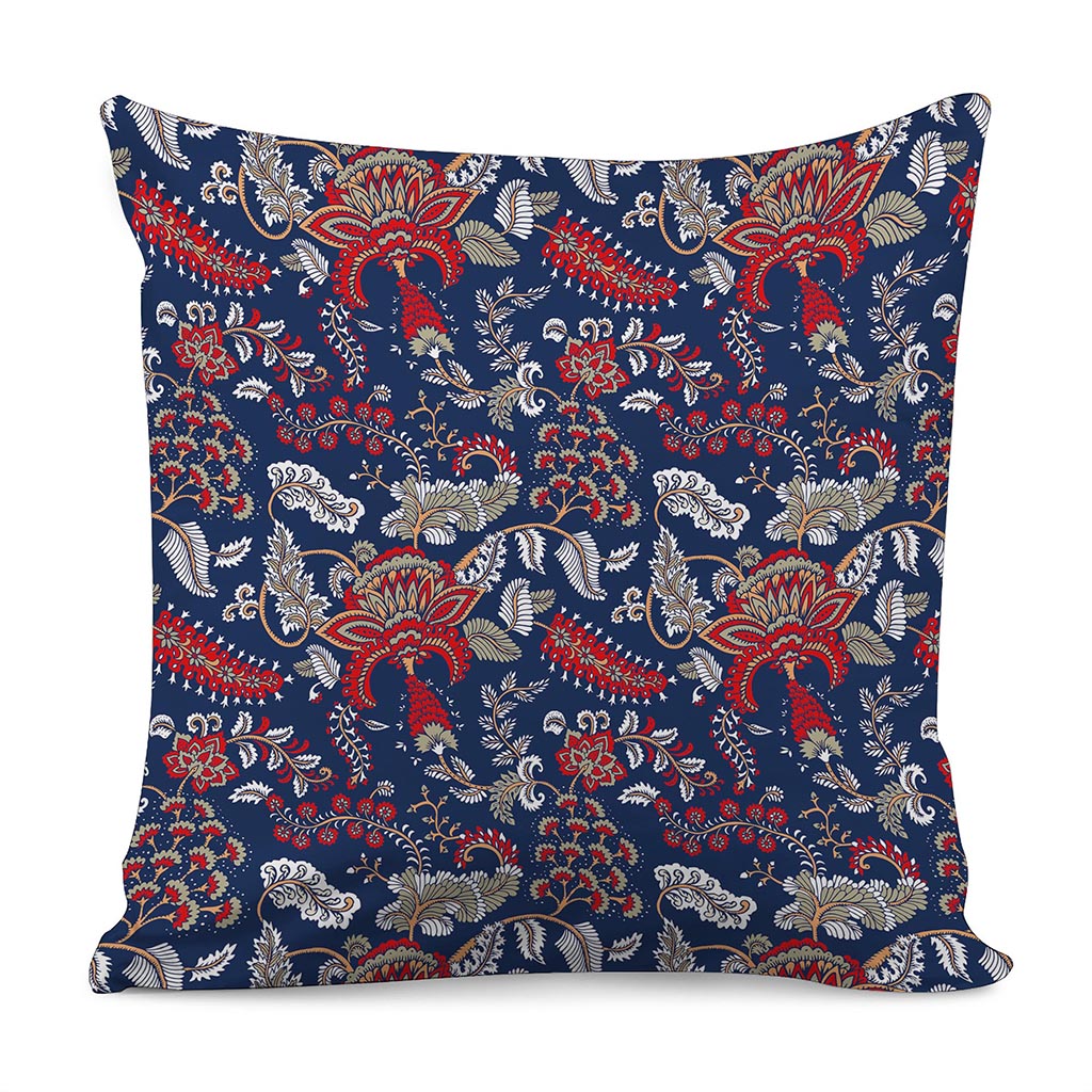 Blue Vintage Bohemian Floral Print Pillow Cover