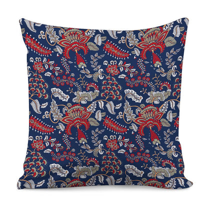 Blue Vintage Bohemian Floral Print Pillow Cover