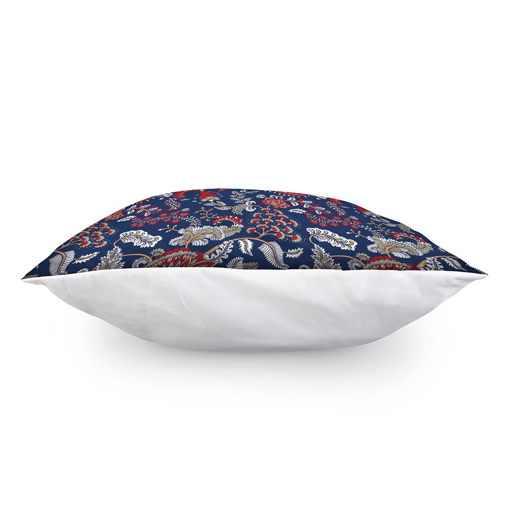 Blue Vintage Bohemian Floral Print Pillow Cover