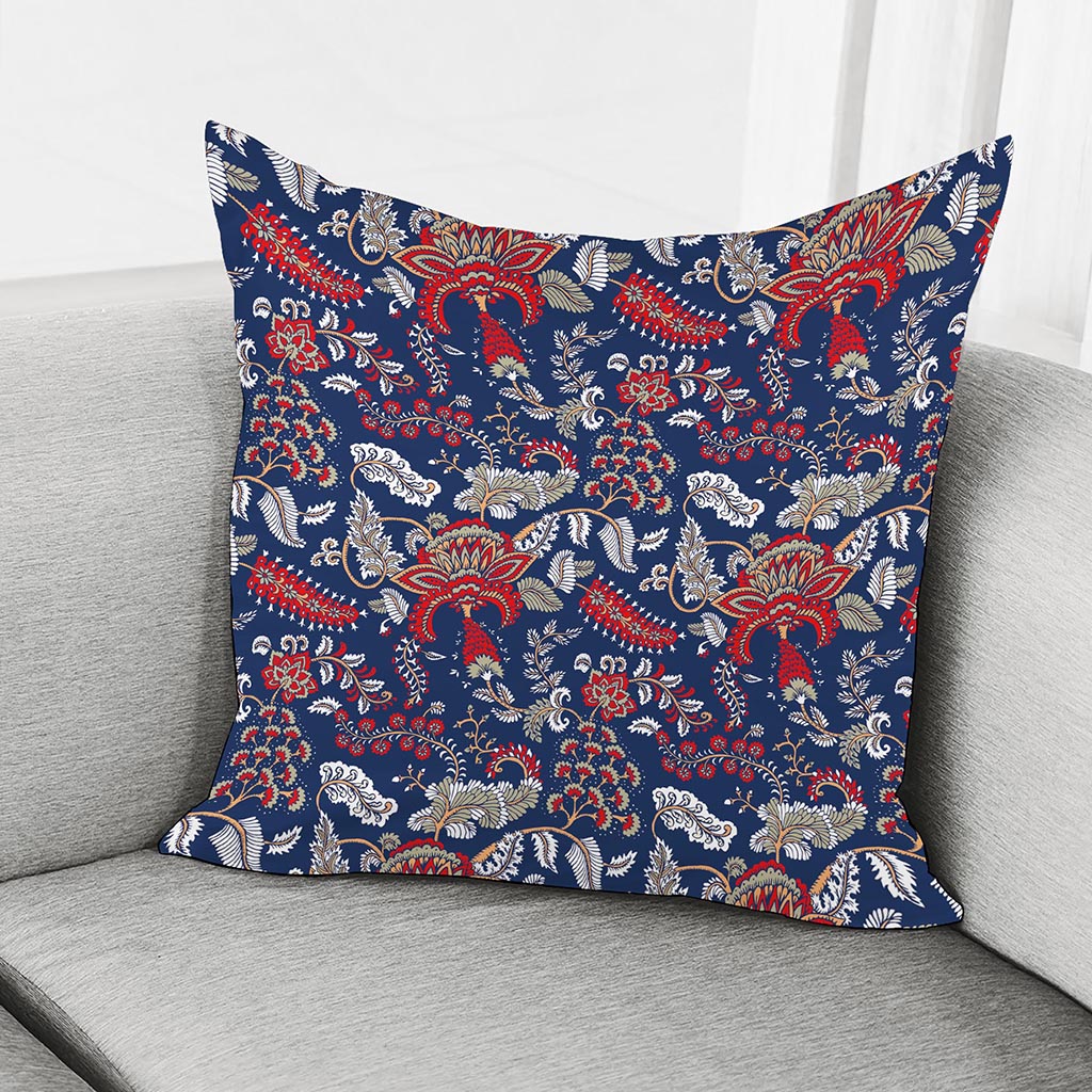 Blue Vintage Bohemian Floral Print Pillow Cover