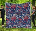Blue Vintage Bohemian Floral Print Quilt