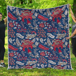 Blue Vintage Bohemian Floral Print Quilt