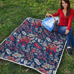 Blue Vintage Bohemian Floral Print Quilt