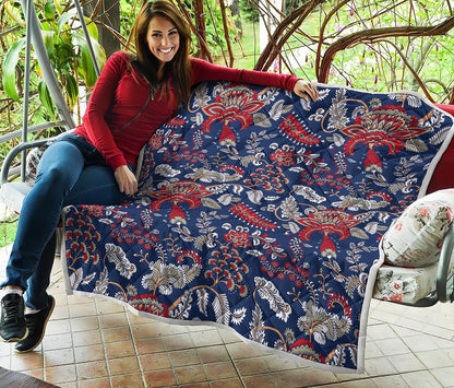 Blue Vintage Bohemian Floral Print Quilt