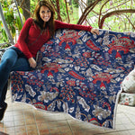 Blue Vintage Bohemian Floral Print Quilt