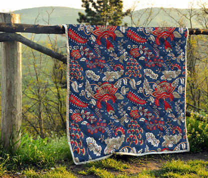 Blue Vintage Bohemian Floral Print Quilt