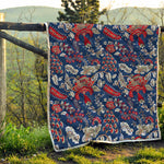 Blue Vintage Bohemian Floral Print Quilt