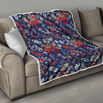 Blue Vintage Bohemian Floral Print Quilt