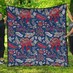 Blue Vintage Bohemian Floral Print Quilt
