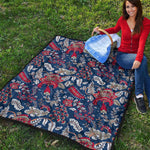 Blue Vintage Bohemian Floral Print Quilt