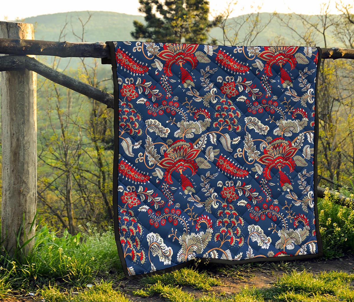 Blue Vintage Bohemian Floral Print Quilt