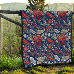 Blue Vintage Bohemian Floral Print Quilt