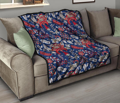Blue Vintage Bohemian Floral Print Quilt