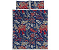 Blue Vintage Bohemian Floral Print Quilt Bed Set