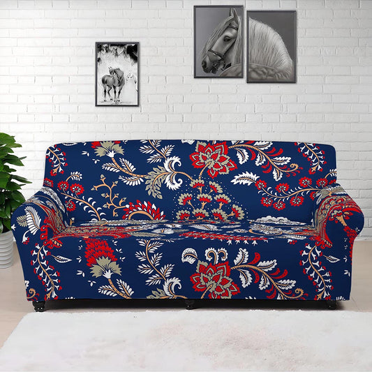 Blue Vintage Bohemian Floral Print Sofa Cover