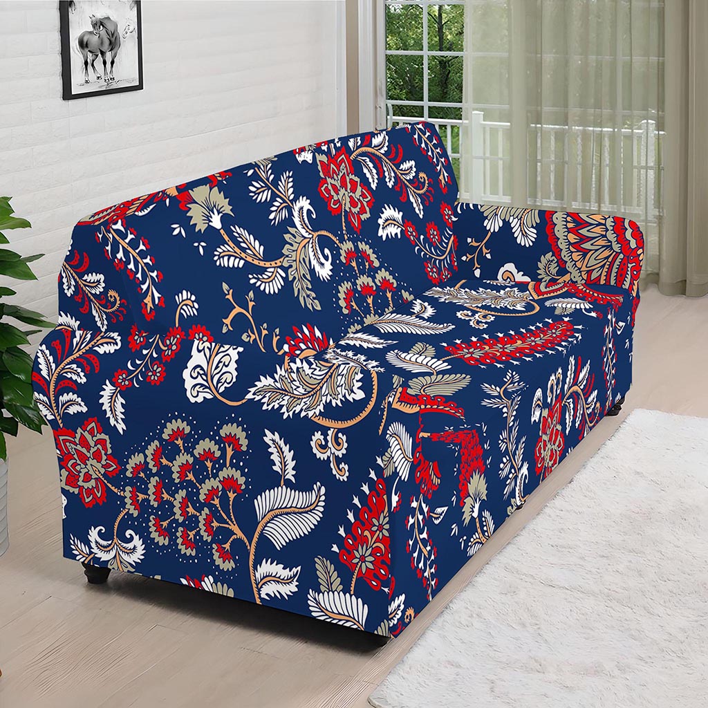 Blue Vintage Bohemian Floral Print Sofa Cover