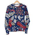 Blue Vintage Bohemian Floral Print Women's Crewneck Sweatshirt