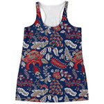 Blue Vintage Bohemian Floral Print Women's Racerback Tank Top