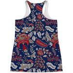 Blue Vintage Bohemian Floral Print Women's Racerback Tank Top