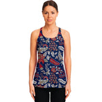 Blue Vintage Bohemian Floral Print Women's Racerback Tank Top