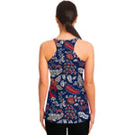 Blue Vintage Bohemian Floral Print Women's Racerback Tank Top