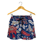 Blue Vintage Bohemian Floral Print Women's Shorts