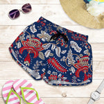 Blue Vintage Bohemian Floral Print Women's Shorts
