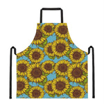 Blue Vintage Sunflower Pattern Print Apron