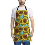 Blue Vintage Sunflower Pattern Print Apron