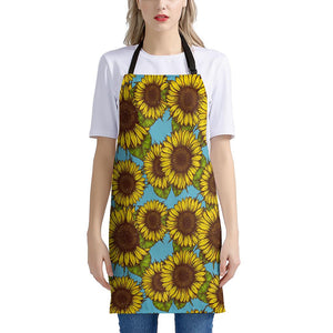 Blue Vintage Sunflower Pattern Print Apron