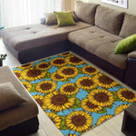 Blue Vintage Sunflower Pattern Print Area Rug GearFrost