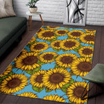 Blue Vintage Sunflower Pattern Print Area Rug GearFrost