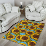 Blue Vintage Sunflower Pattern Print Area Rug GearFrost