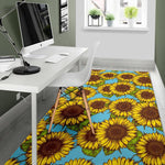 Blue Vintage Sunflower Pattern Print Area Rug GearFrost