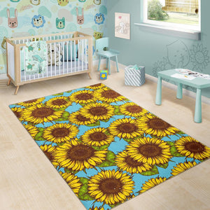 Blue Vintage Sunflower Pattern Print Area Rug GearFrost