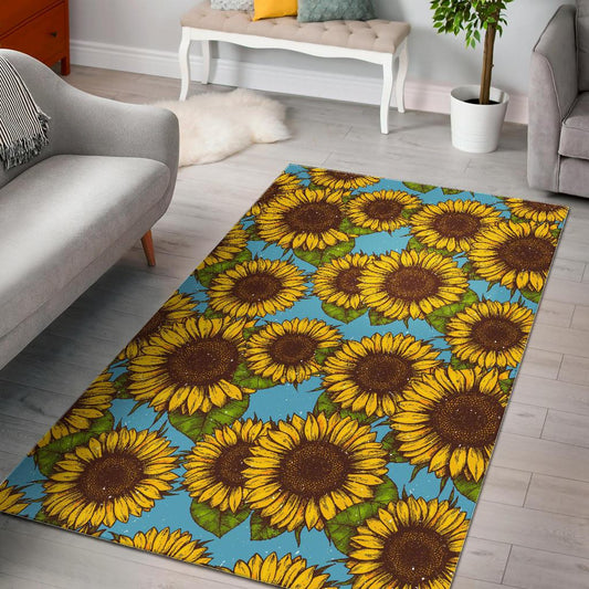 Blue Vintage Sunflower Pattern Print Area Rug GearFrost