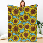 Blue Vintage Sunflower Pattern Print Blanket