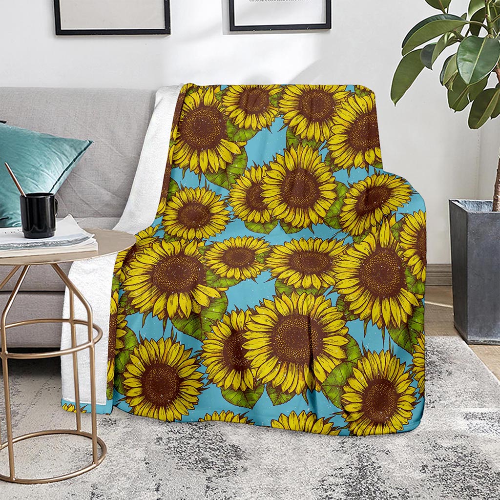 Blue Vintage Sunflower Pattern Print Blanket