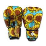 Blue Vintage Sunflower Pattern Print Boxing Gloves