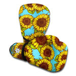 Blue Vintage Sunflower Pattern Print Boxing Gloves