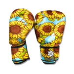 Blue Vintage Sunflower Pattern Print Boxing Gloves
