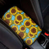 Blue Vintage Sunflower Pattern Print Car Center Console Cover