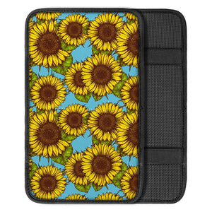 Blue Vintage Sunflower Pattern Print Car Center Console Cover